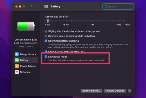 optimize Mac battery