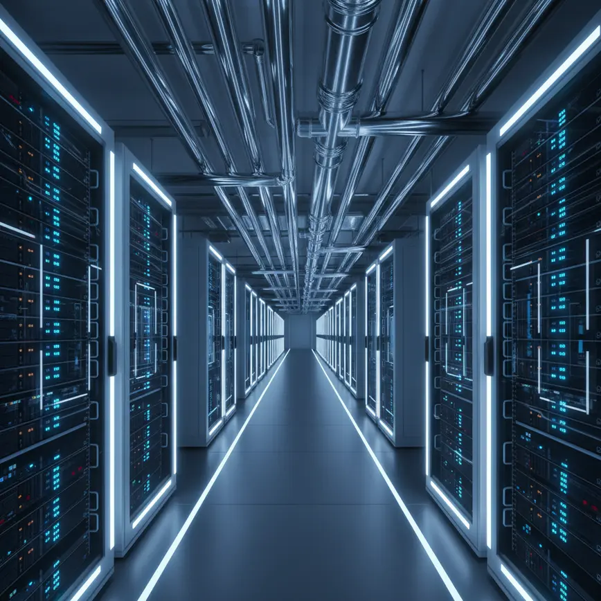 OpenAI Stargate supercomputer data center with illuminated server racks and blue infrastructure lighting