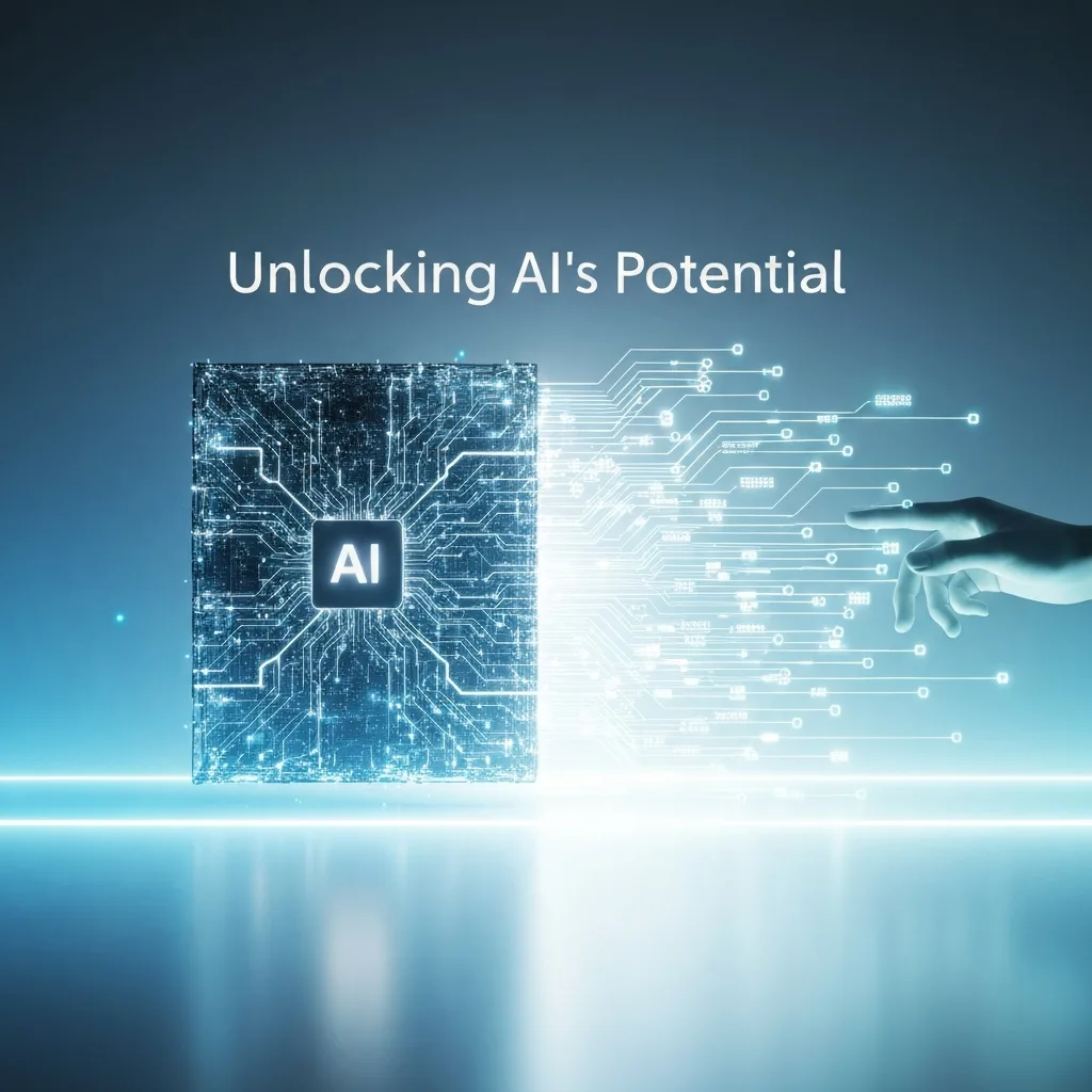 Conceptual digital art showing a complex AI neural network transforming into clear, transparent pathways, with a human hand guiding the process, illustrating solutions to future AI problems like the 'black box' and bias.